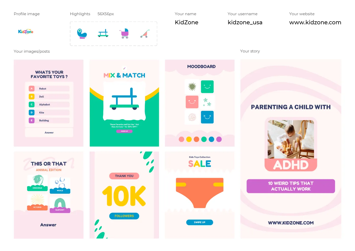 KidZone sociālo tīklu ierakstu šabloni