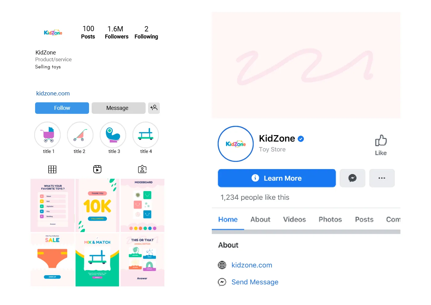 KidZone sociālo tīklu profila noformējums